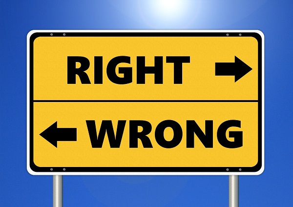 signs pointing to right and wrong